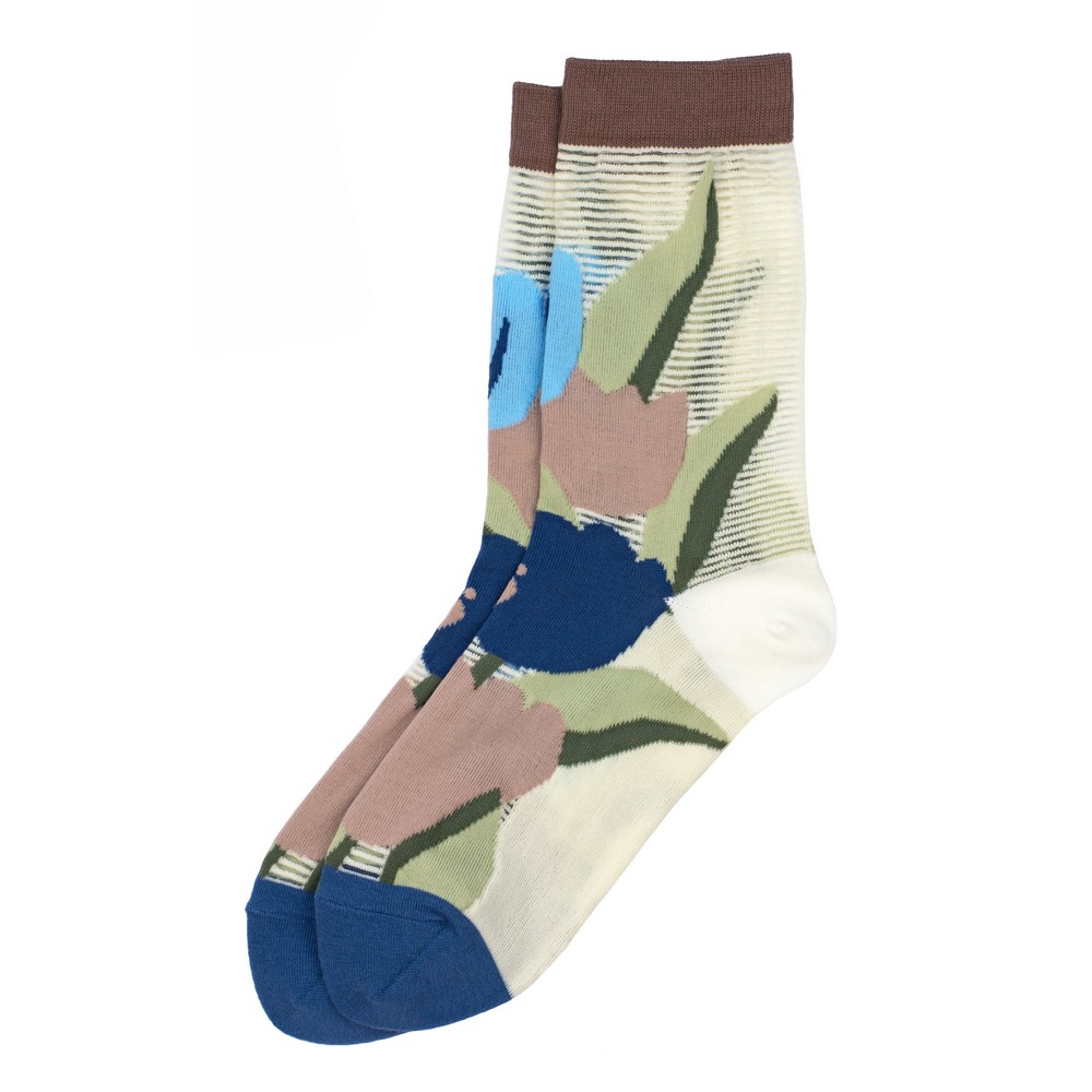 Socks cotton & spandex sheer floral blue