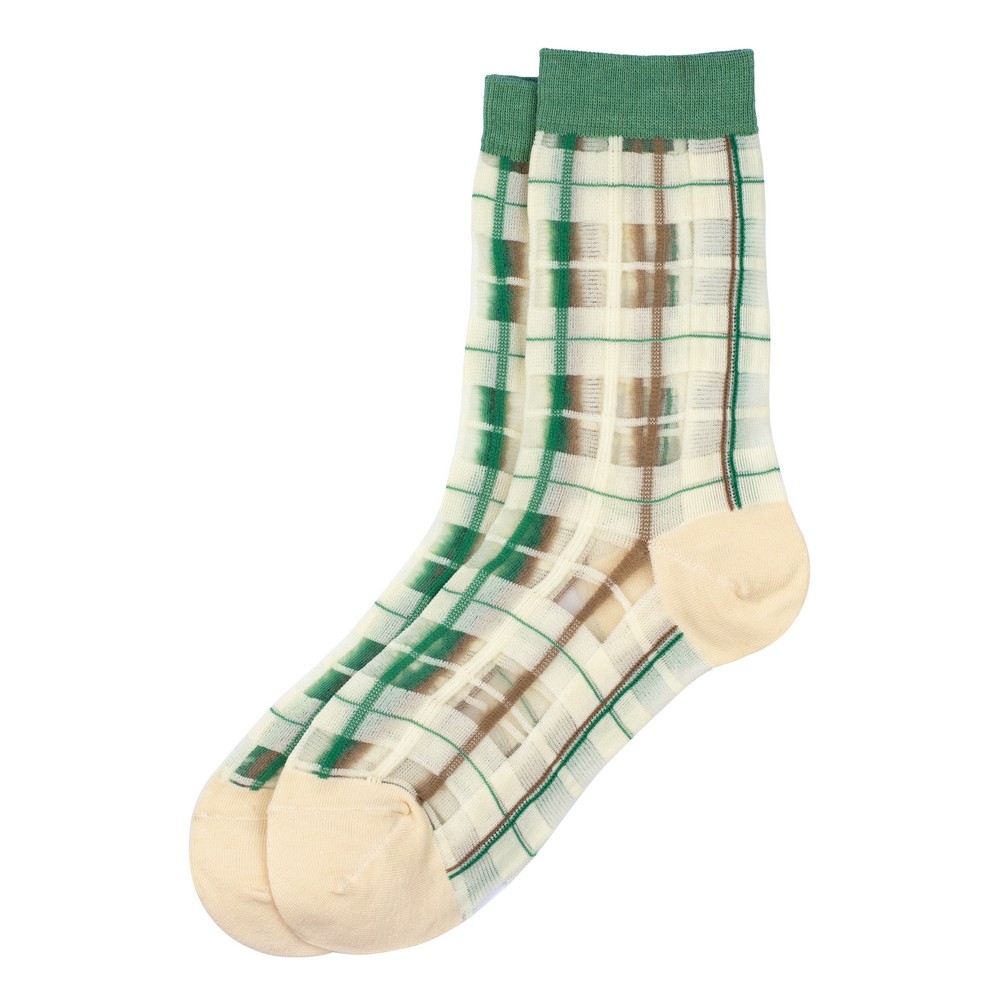 Socks cotton & spandex sheer checked green