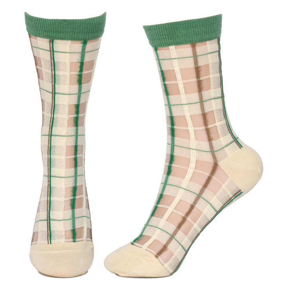 Socks cotton & spandex sheer checked green - Image 2