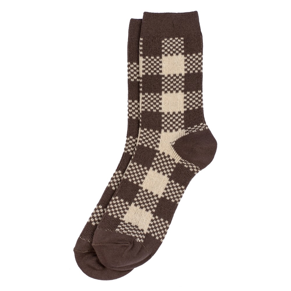Socks cotton colour block checkered brown
