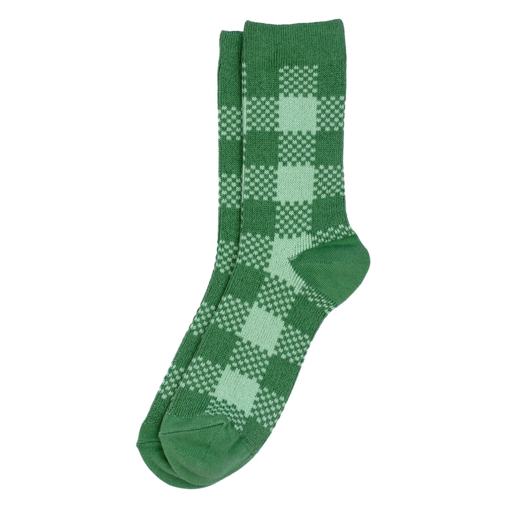 Socks cotton colour block checkered green