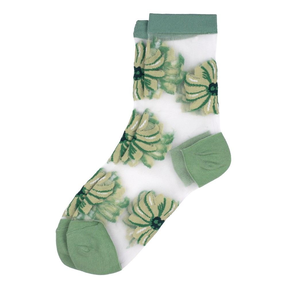 Socks cotton sheer floral fade green