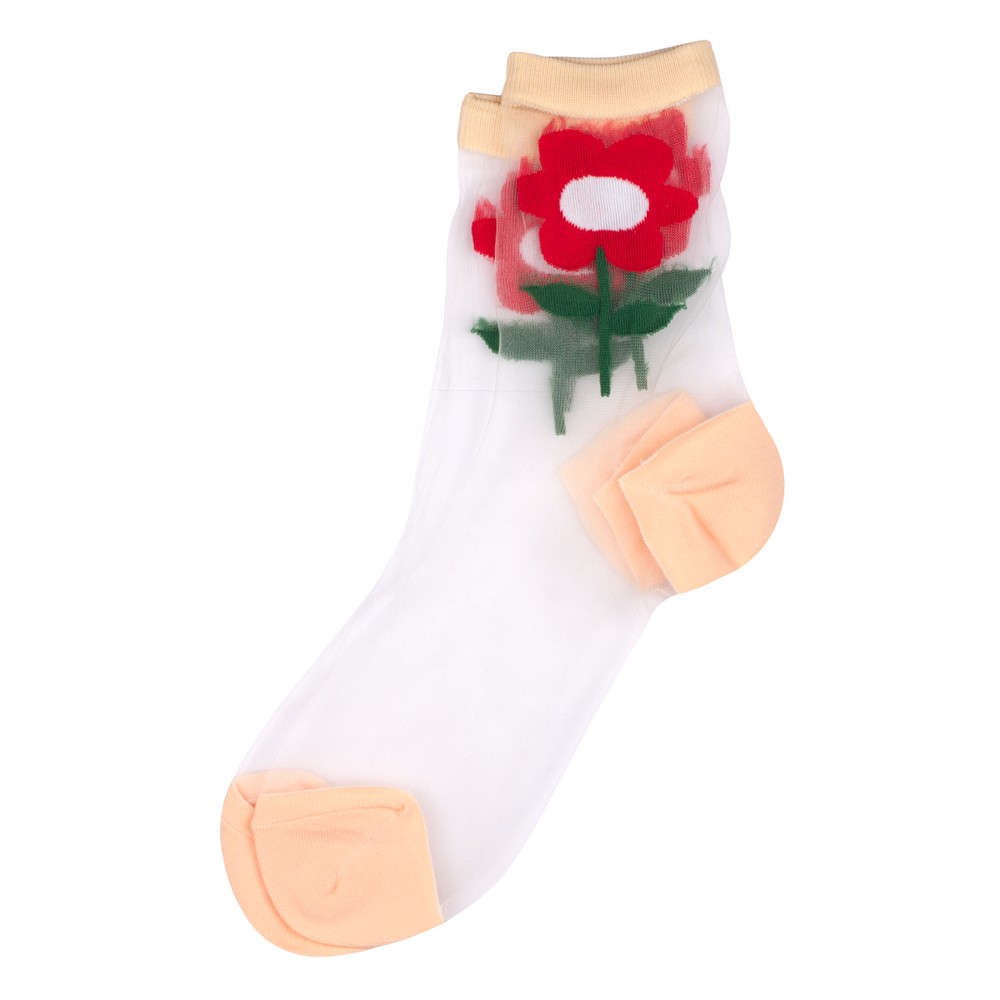 Socks cotton sheer big flower light orange