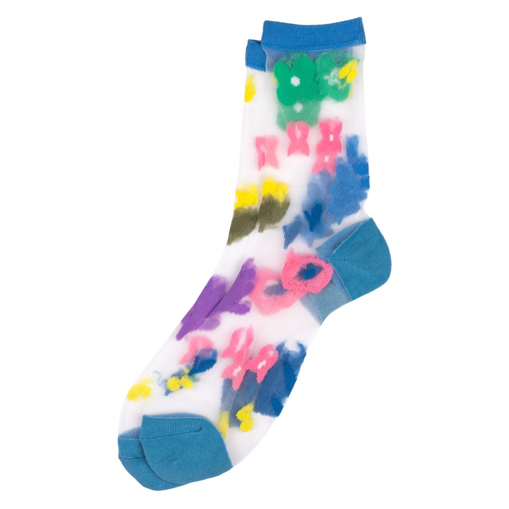 Socks sheer floral whimsy blue