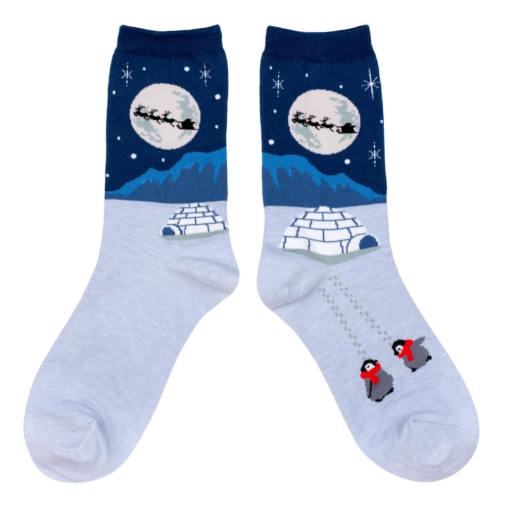 Socks cotton & spandex christmas igloo blue