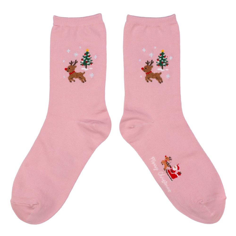 Socks cotton & spandex christmas mini scene pink