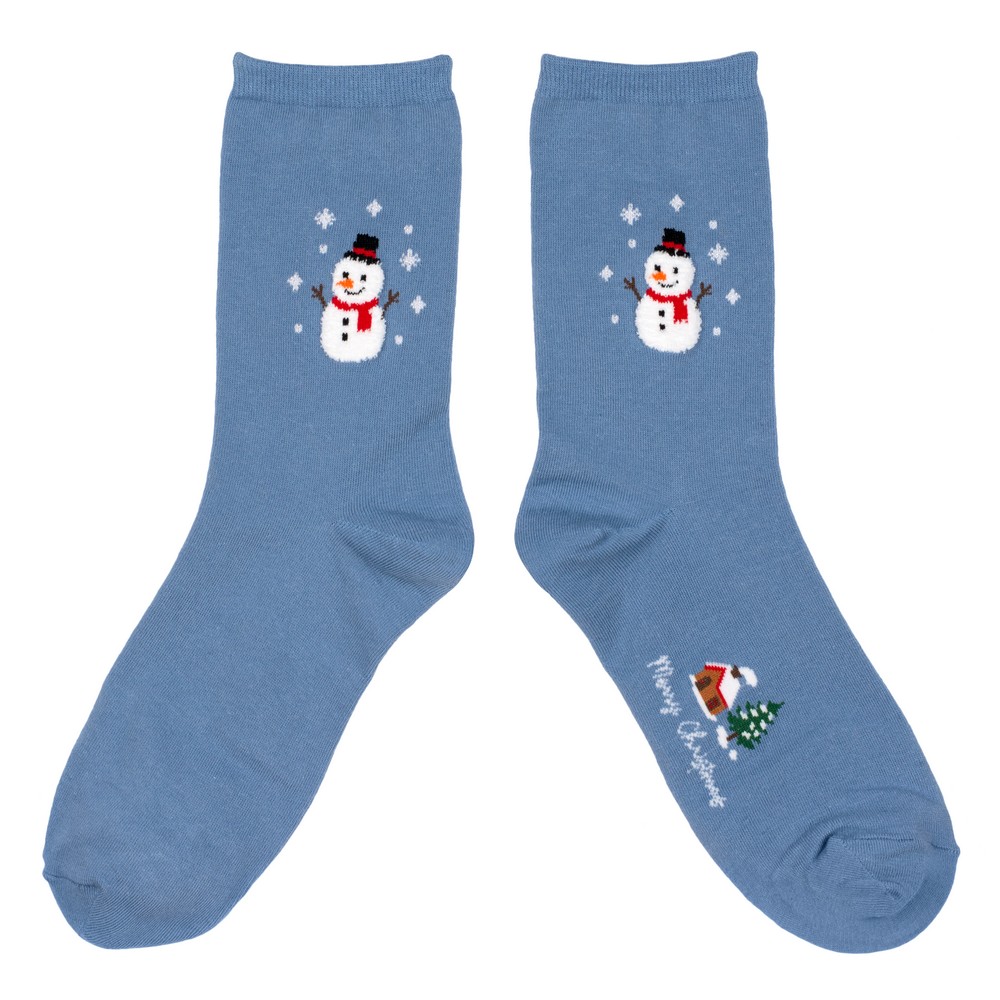 Socks cotton & spandex christmas mini scene blue