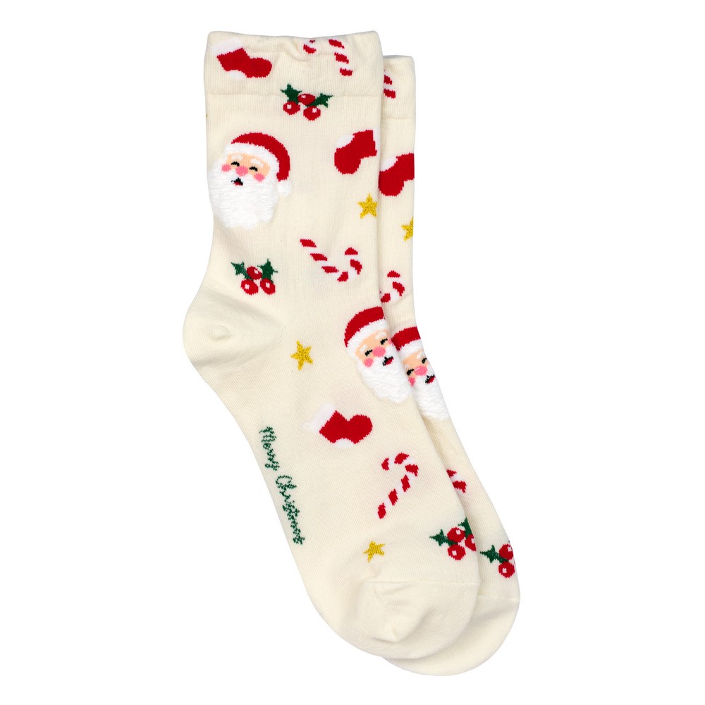 Socks cotton & spandex jolly santa icon off-white
