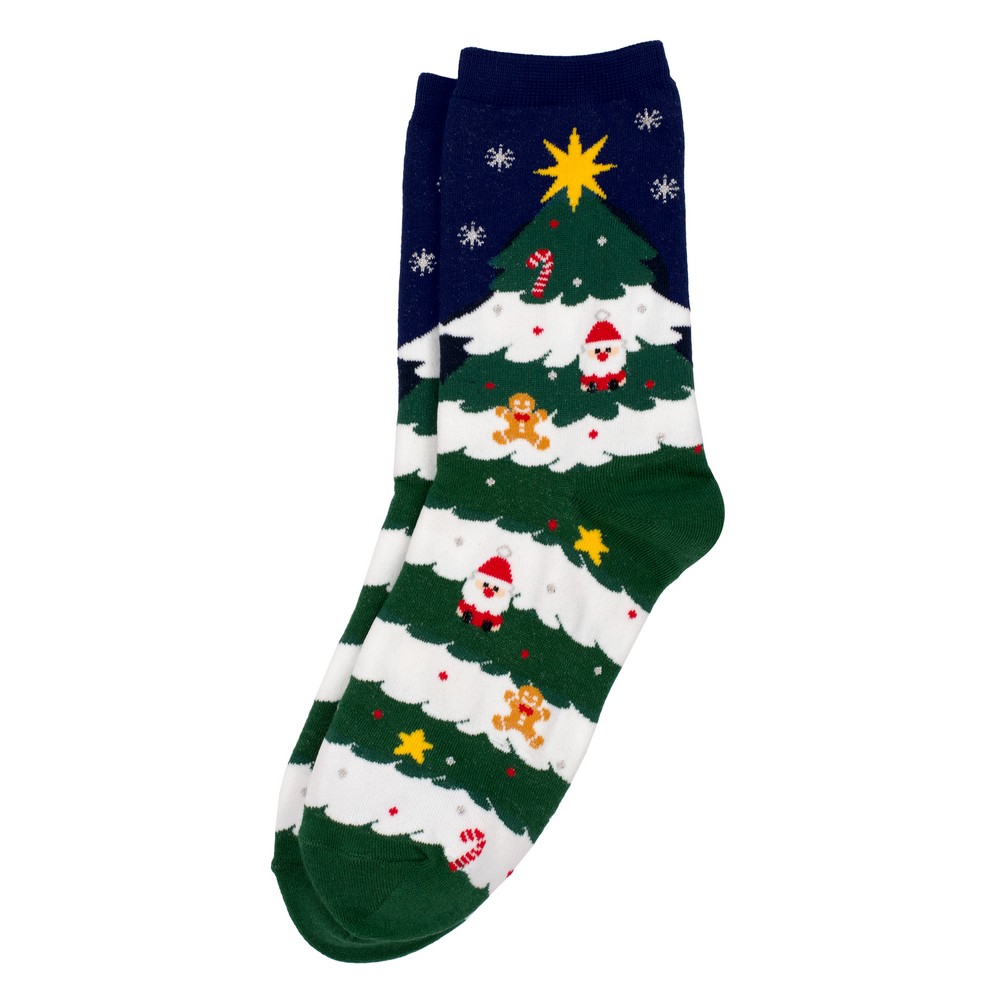 Socks cotton & spandex christmas tree party navy blue