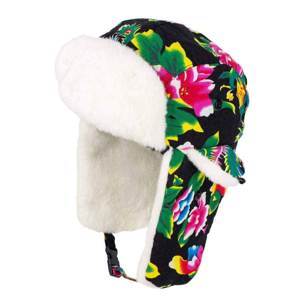 Hat acrylic cosy floral black