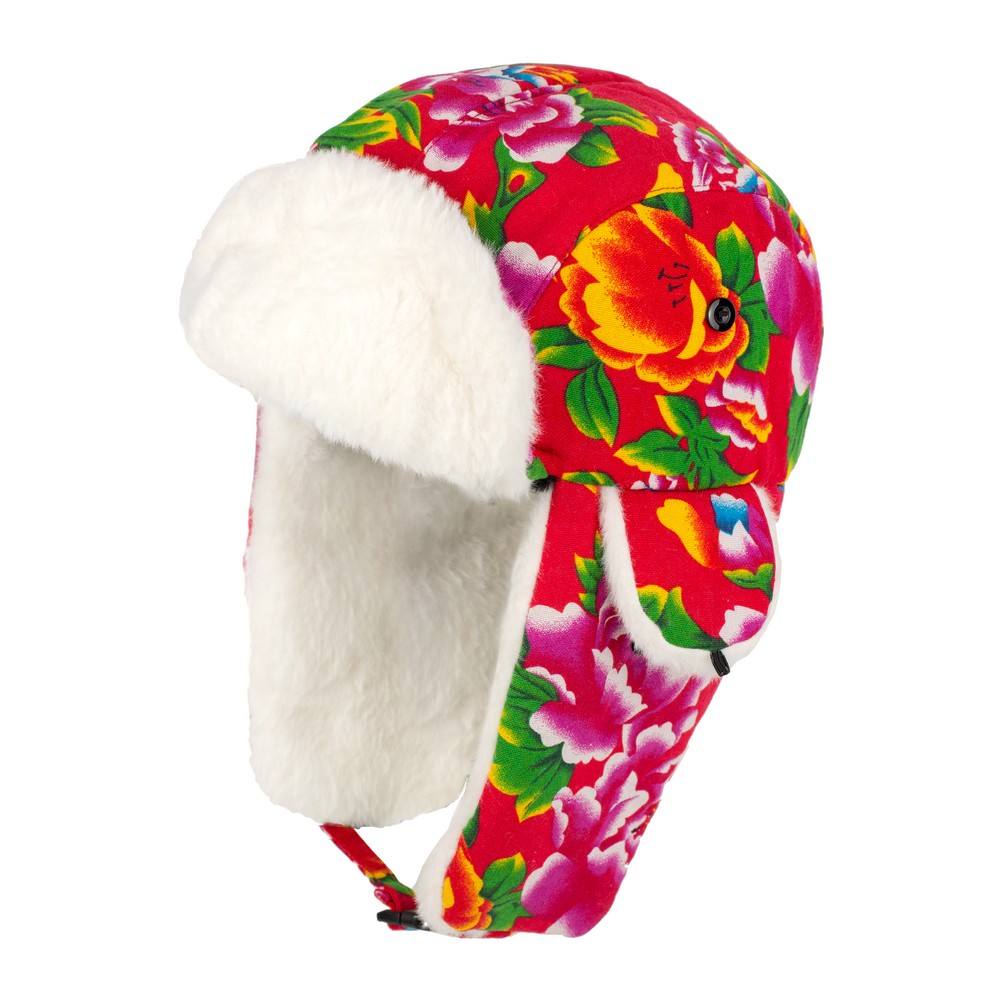 Hat acrylic cosy floral red