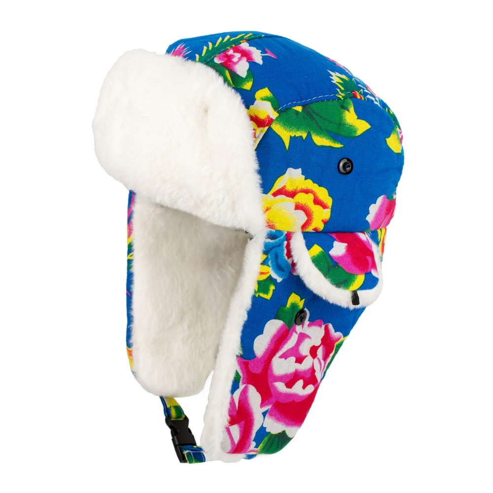 Hat acrylic cosy floral blue