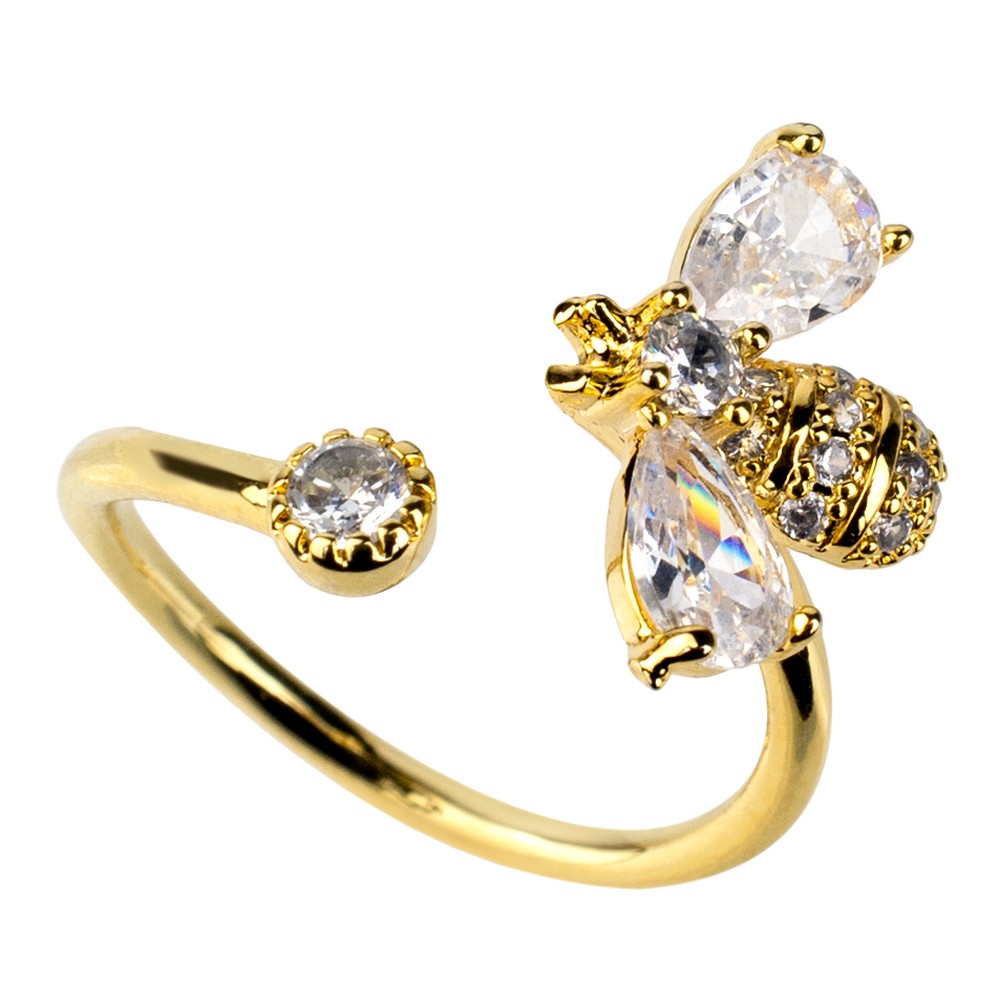 Ring crystal glass bee gold