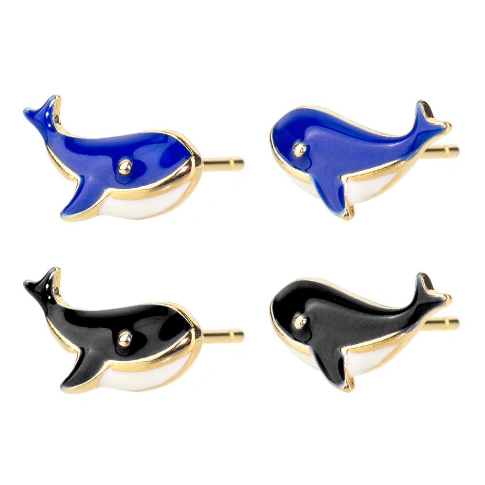 Stud earring brass & enamel whale assorted colours