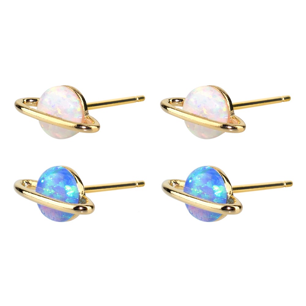 Stud earring brass & enamel saturn planet assorted colours