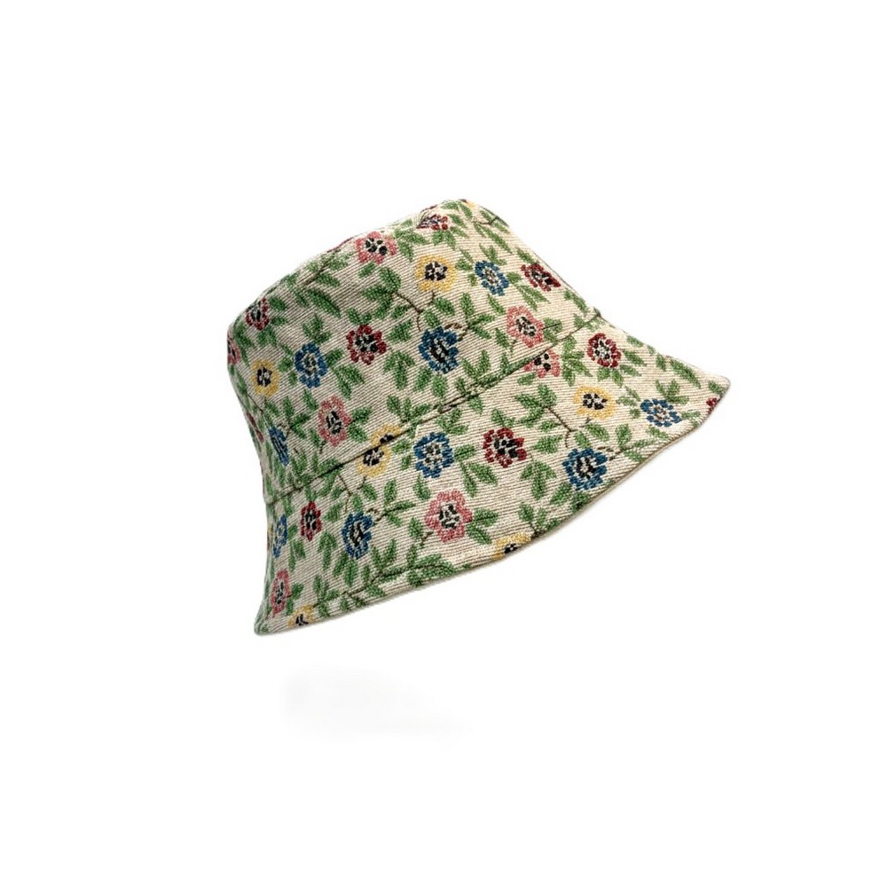 Hat bucket embroidered floral off-white