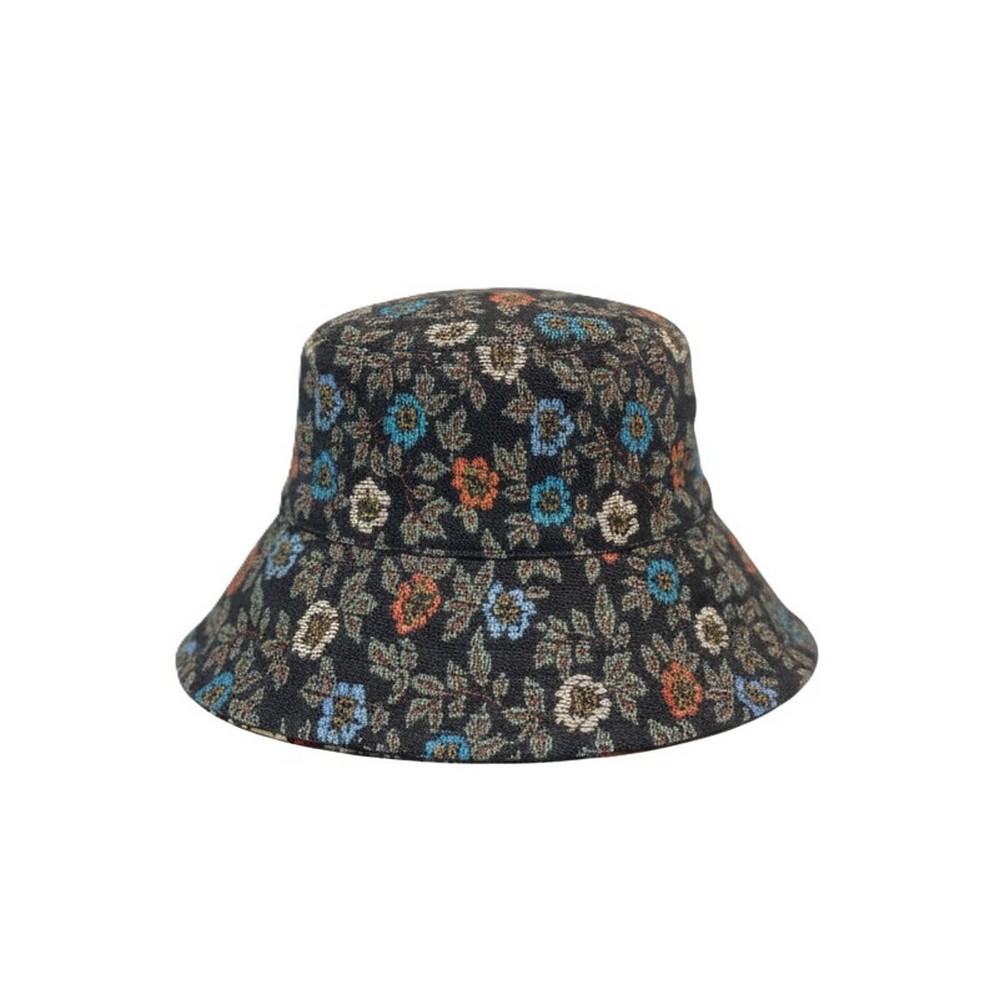 Hat bucket embroidered floral black
