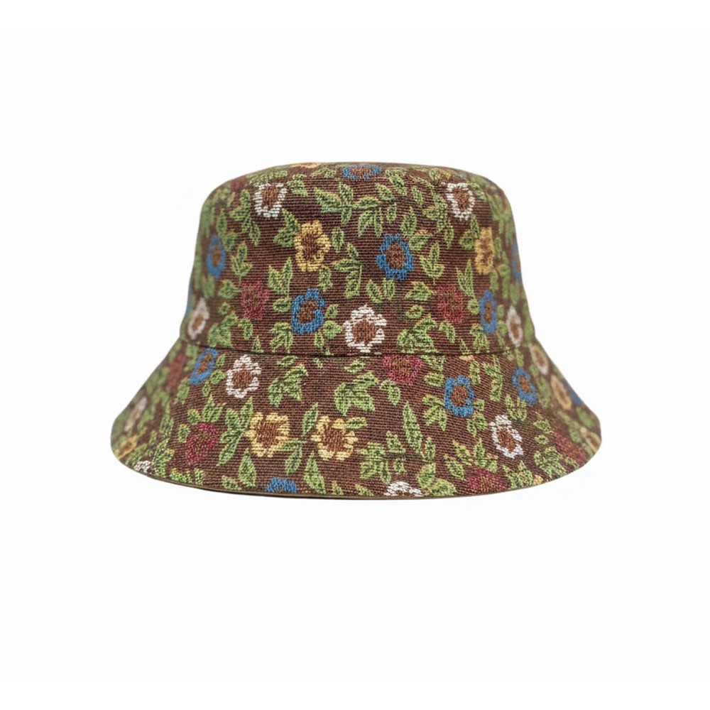 Hat bucket embroidered floral brown