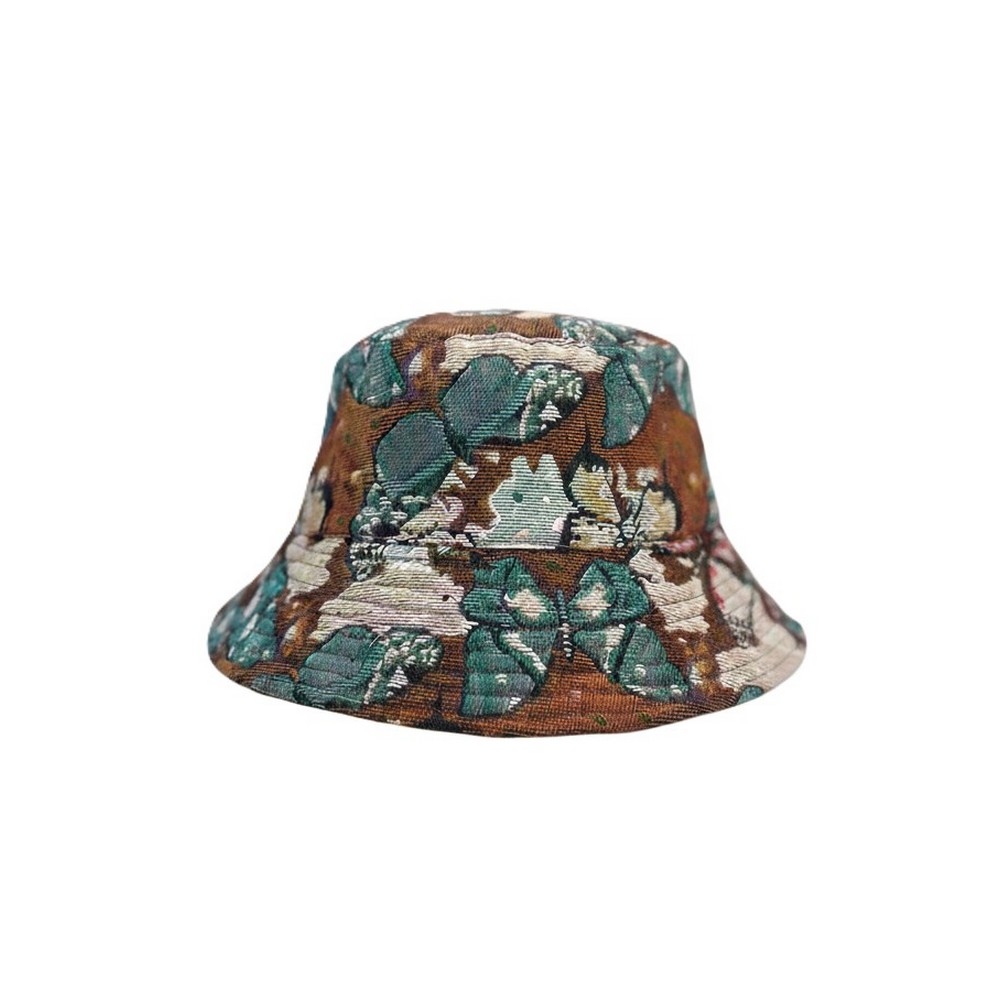 Hat bucket embroidered butterfly brown