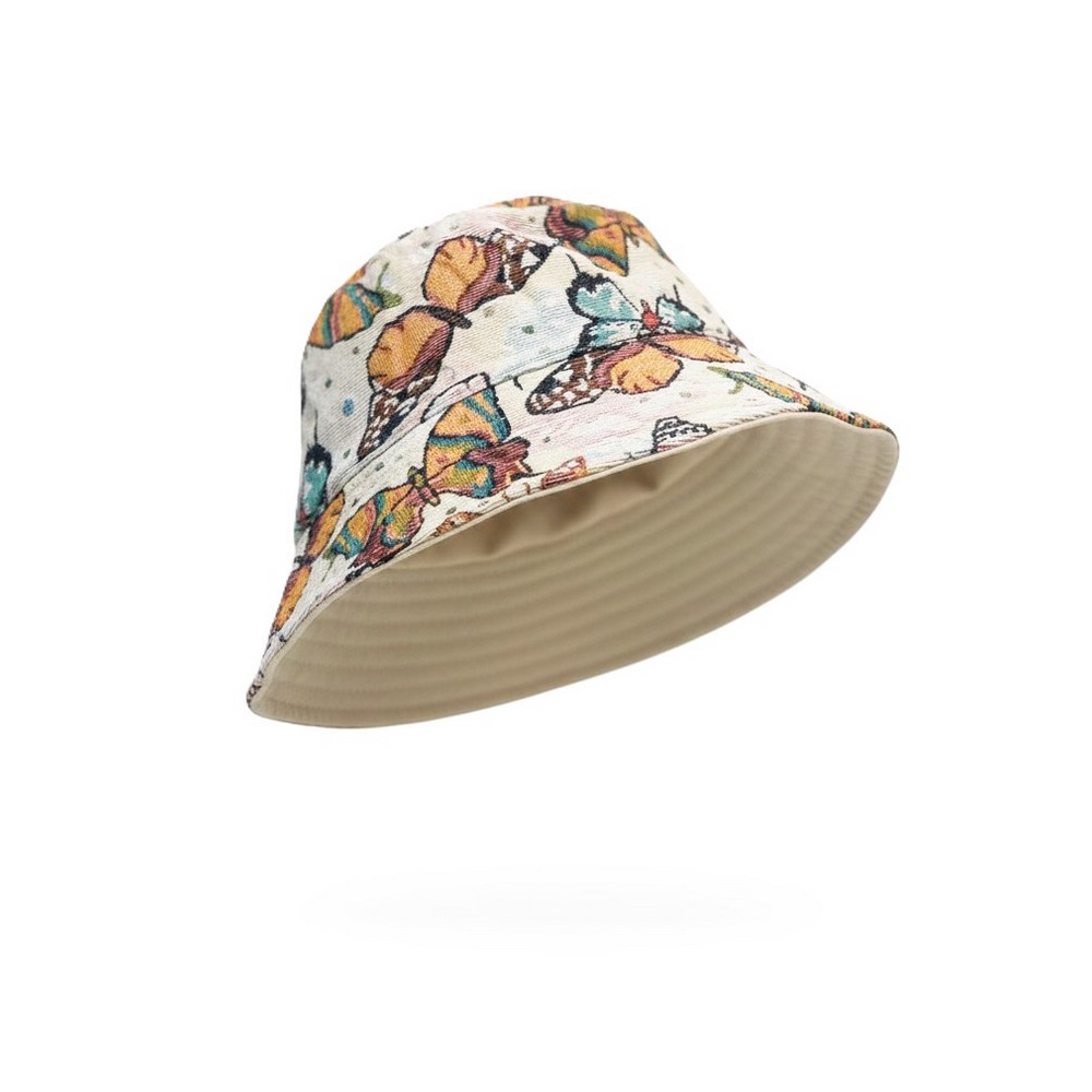 Hat bucket embroidered butterfly off white