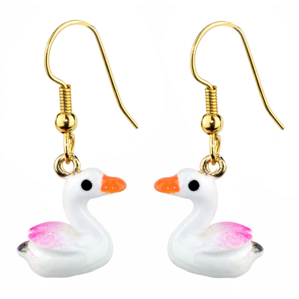 Drop earring enamel swan white