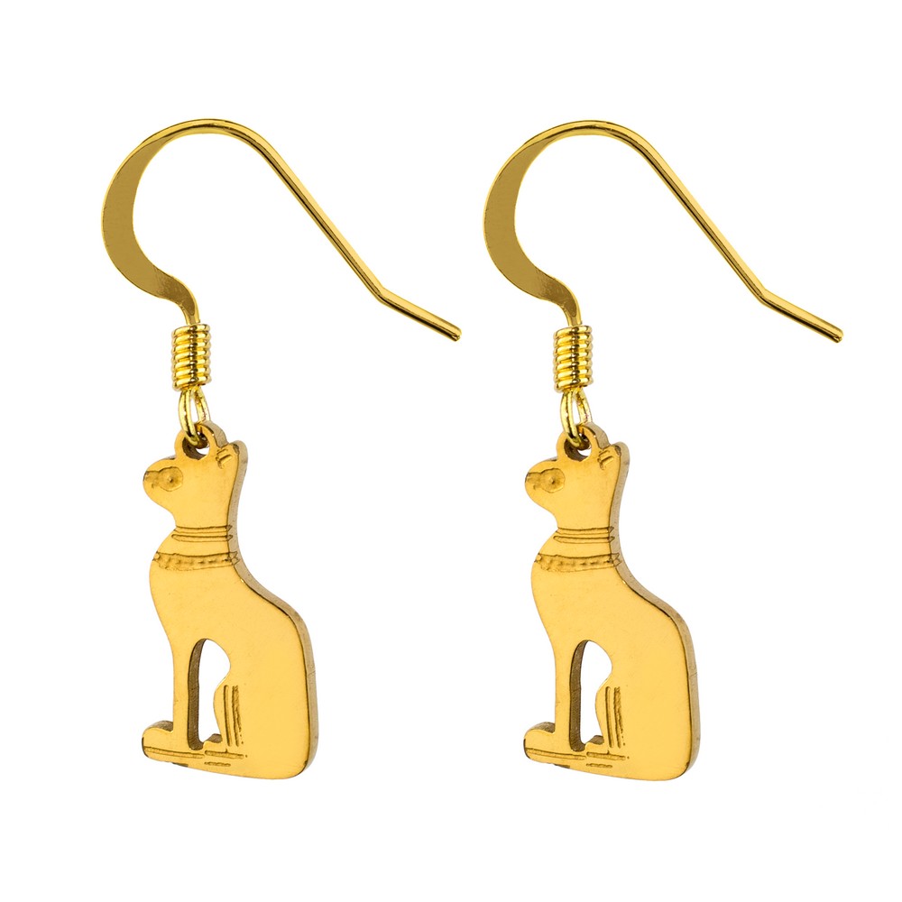 Drop earring egyptian sphinx cat gold