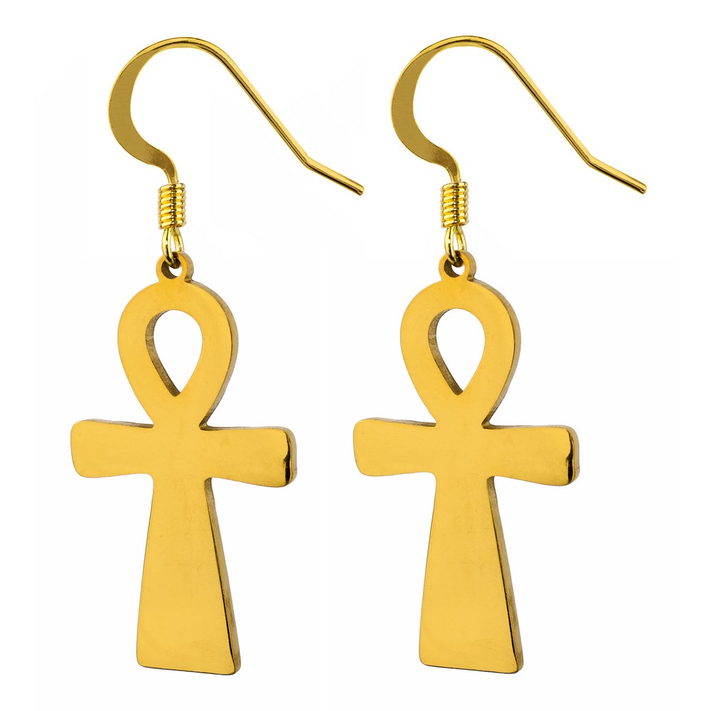 Drop earring egyptian ankh cross gold