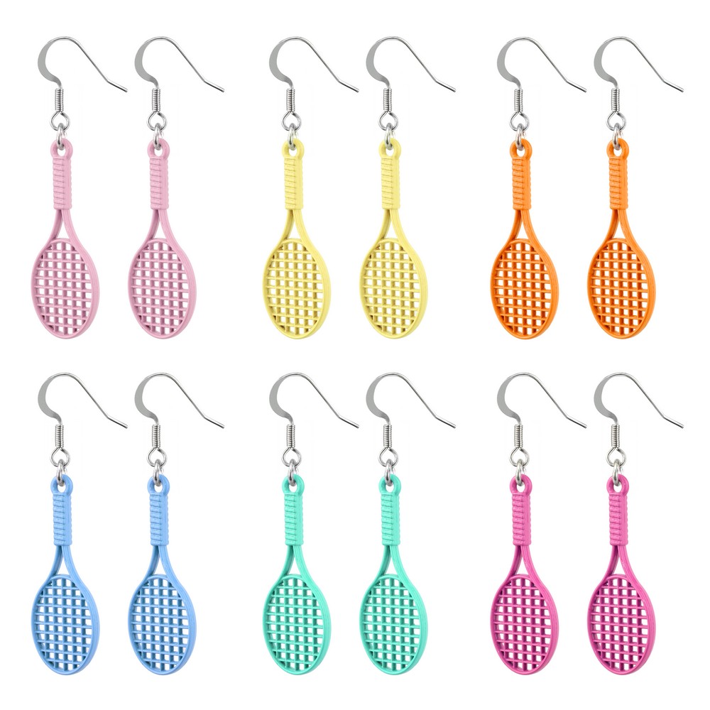 Drop earring enamel tennis racket assorted colours