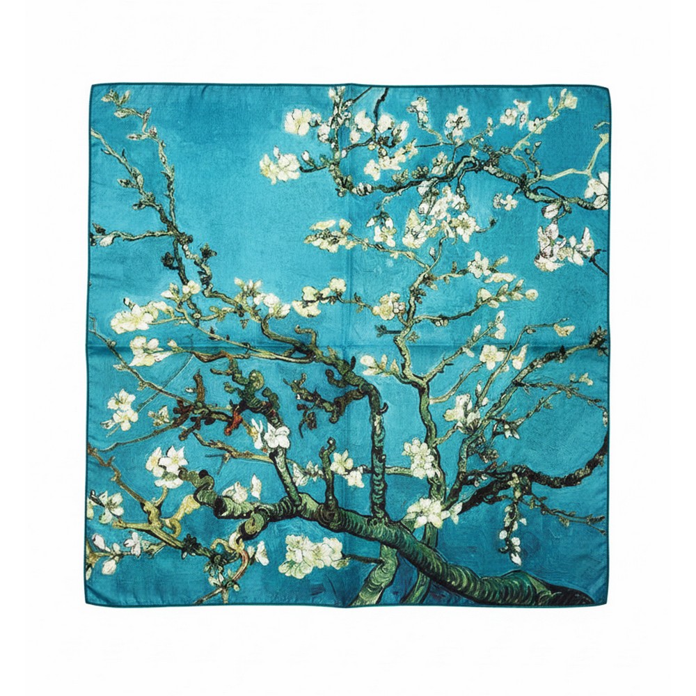 Scarf kerchief Van Gogh almond blossom teal