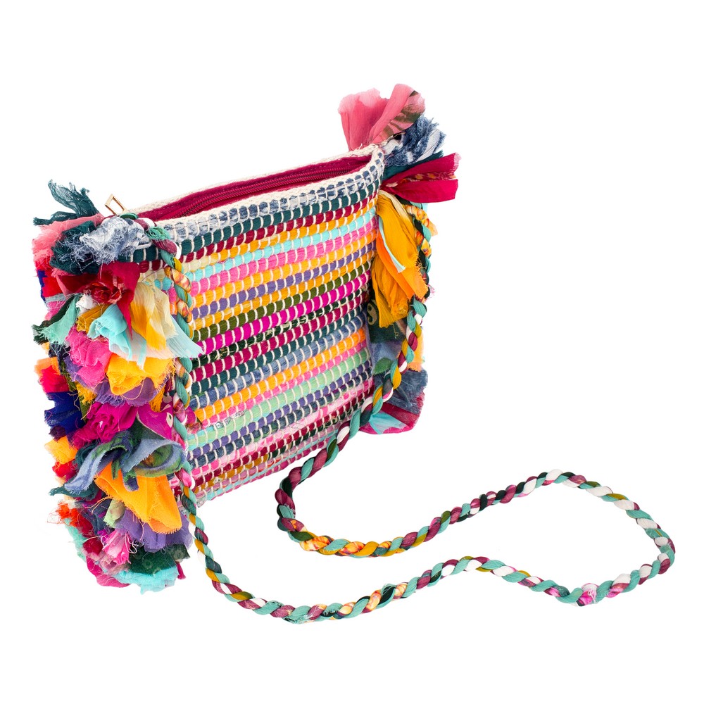 Bag chiffon sari fringed multicoloured
