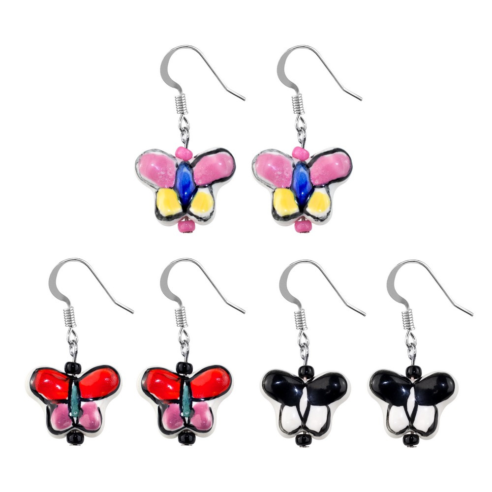 Drop earring ceramic butterflies assorted colours