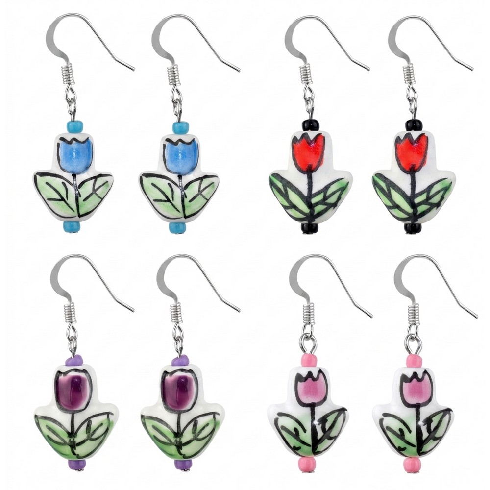 Drop earring ceramic tulips assorted colours