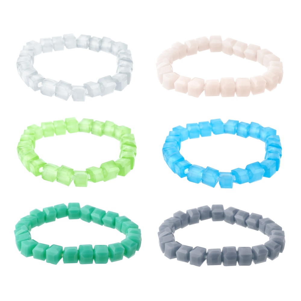 Ring glass beads & spandex square facet assorted colours