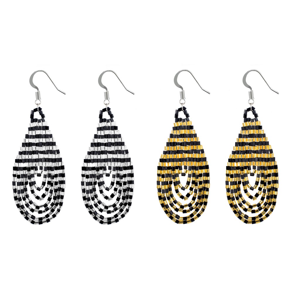 Drop earring glass beads miyuki pear black & white
