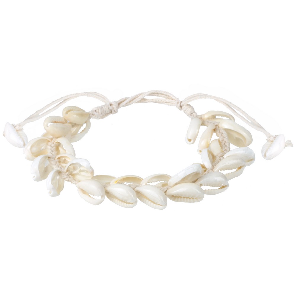 Bracelet cowrie shell on cord white