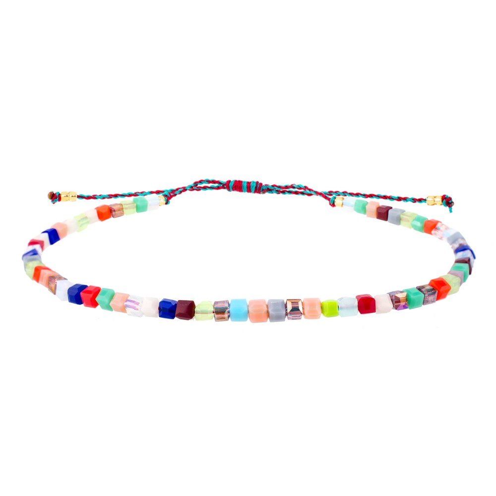 Bracelet glass beads square facet multicoloured