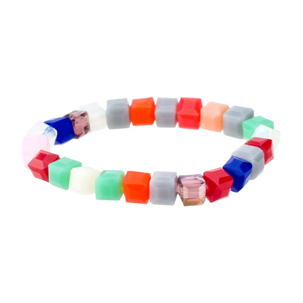 Ring glass beads & spandex square facet multicoloured