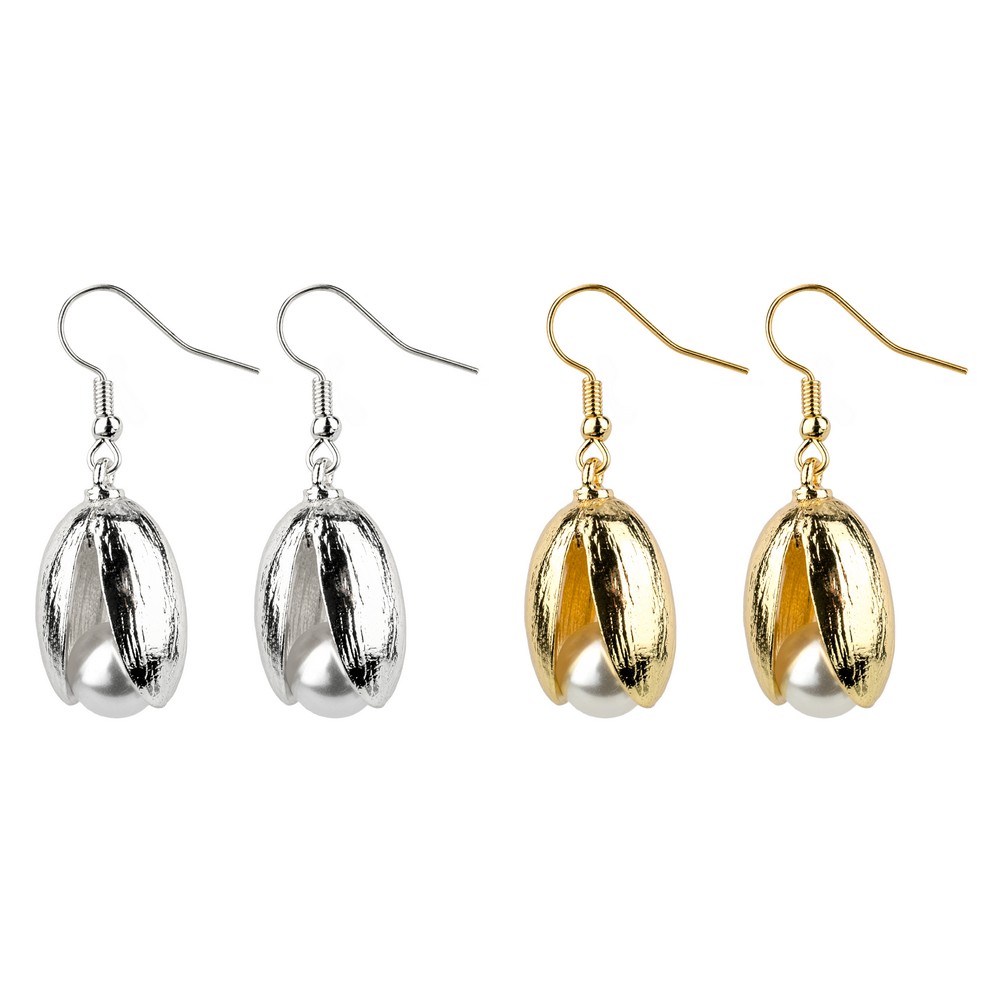 Drop earring pearl clam silver & gold&white