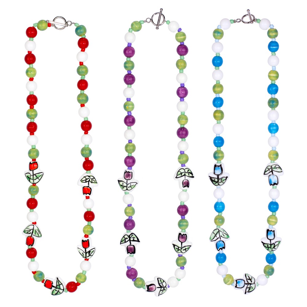 Necklace ceramic tulips assorted colours