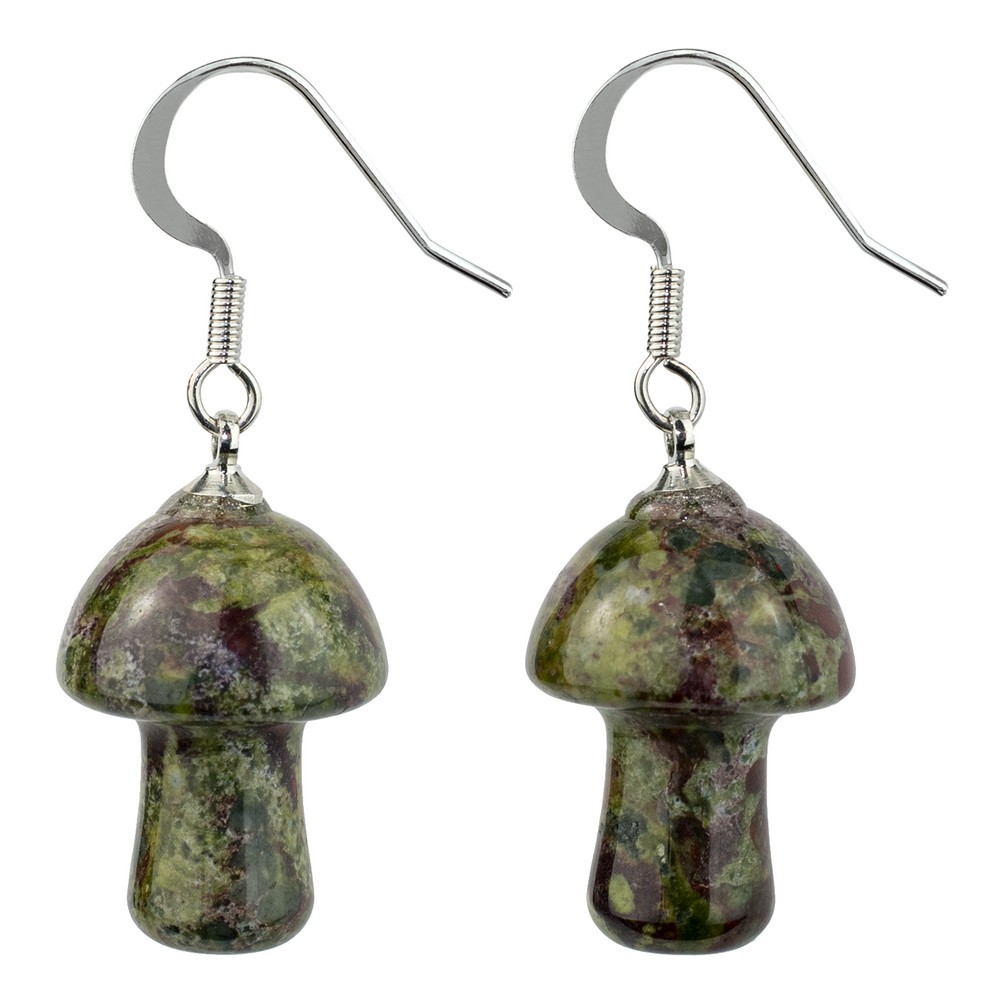 Drop earring agate stone enchanted mushroom green