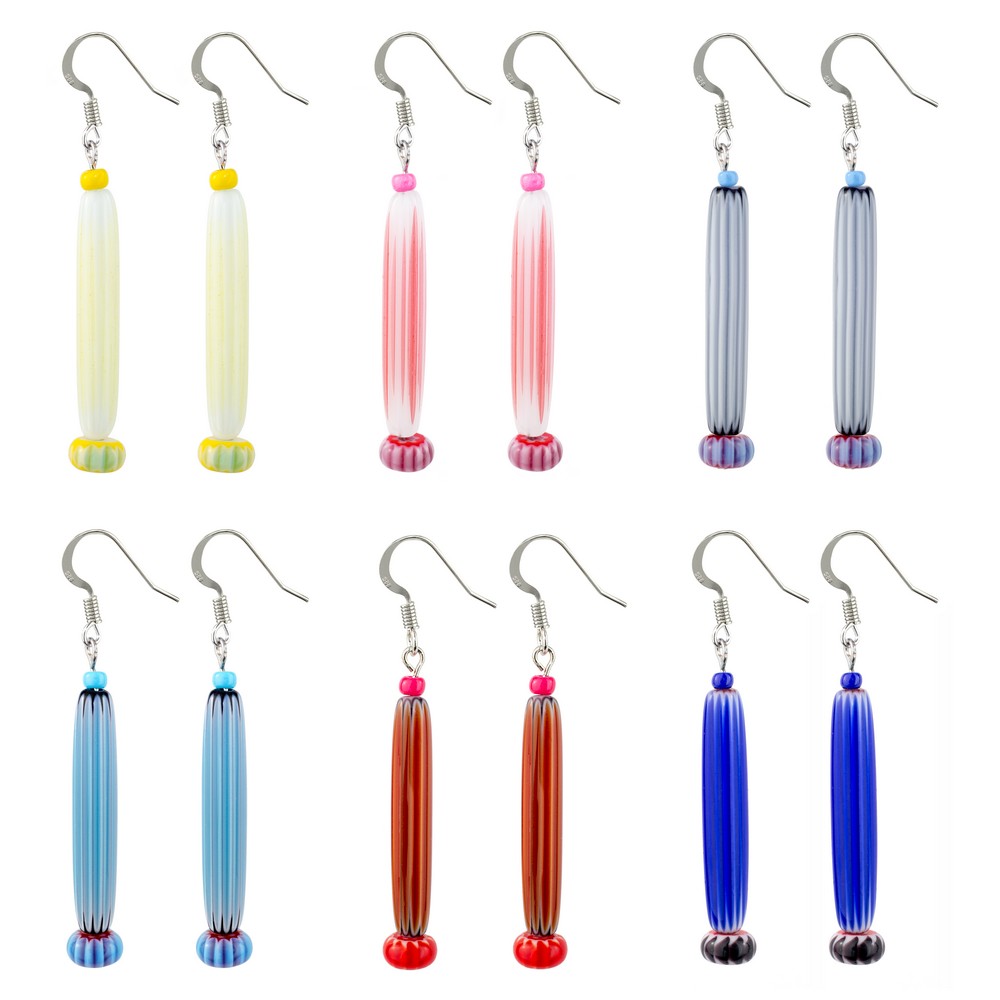 Drop earring millefiori glass venetian style tube assorted colours