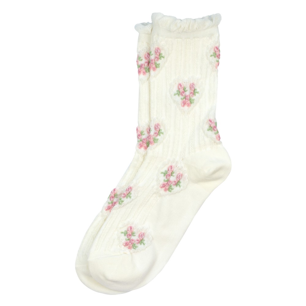Socks cotton & spandex roses with love off-white