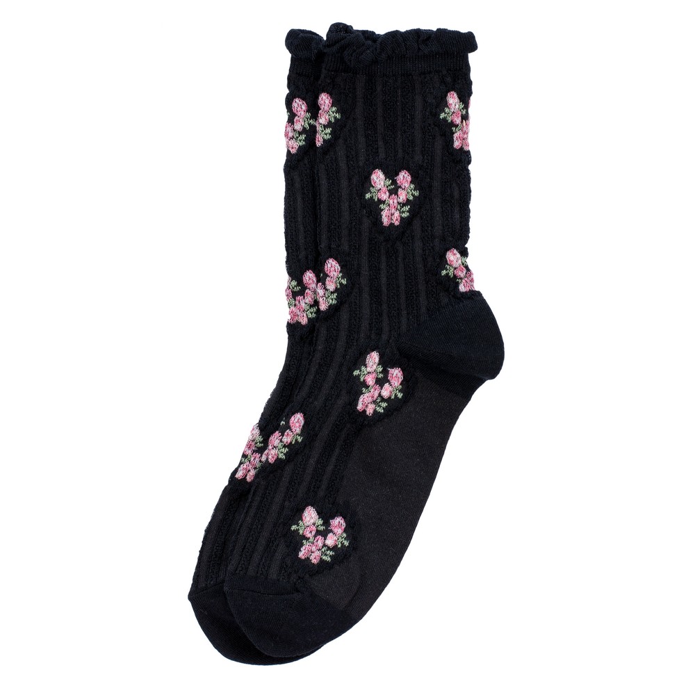 Socks cotton & spandex roses with love black