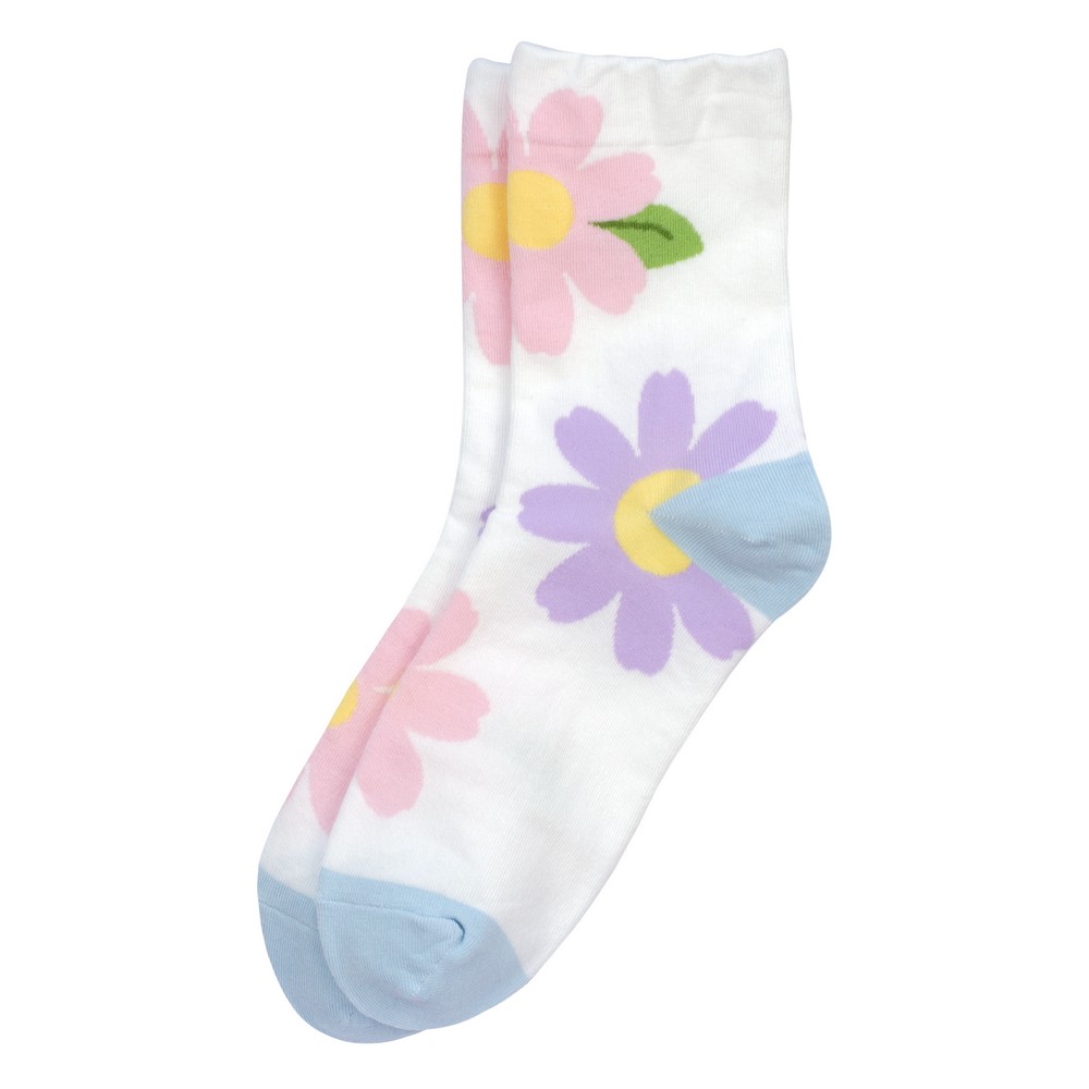 Socks cotton & spandex spring big bloom white