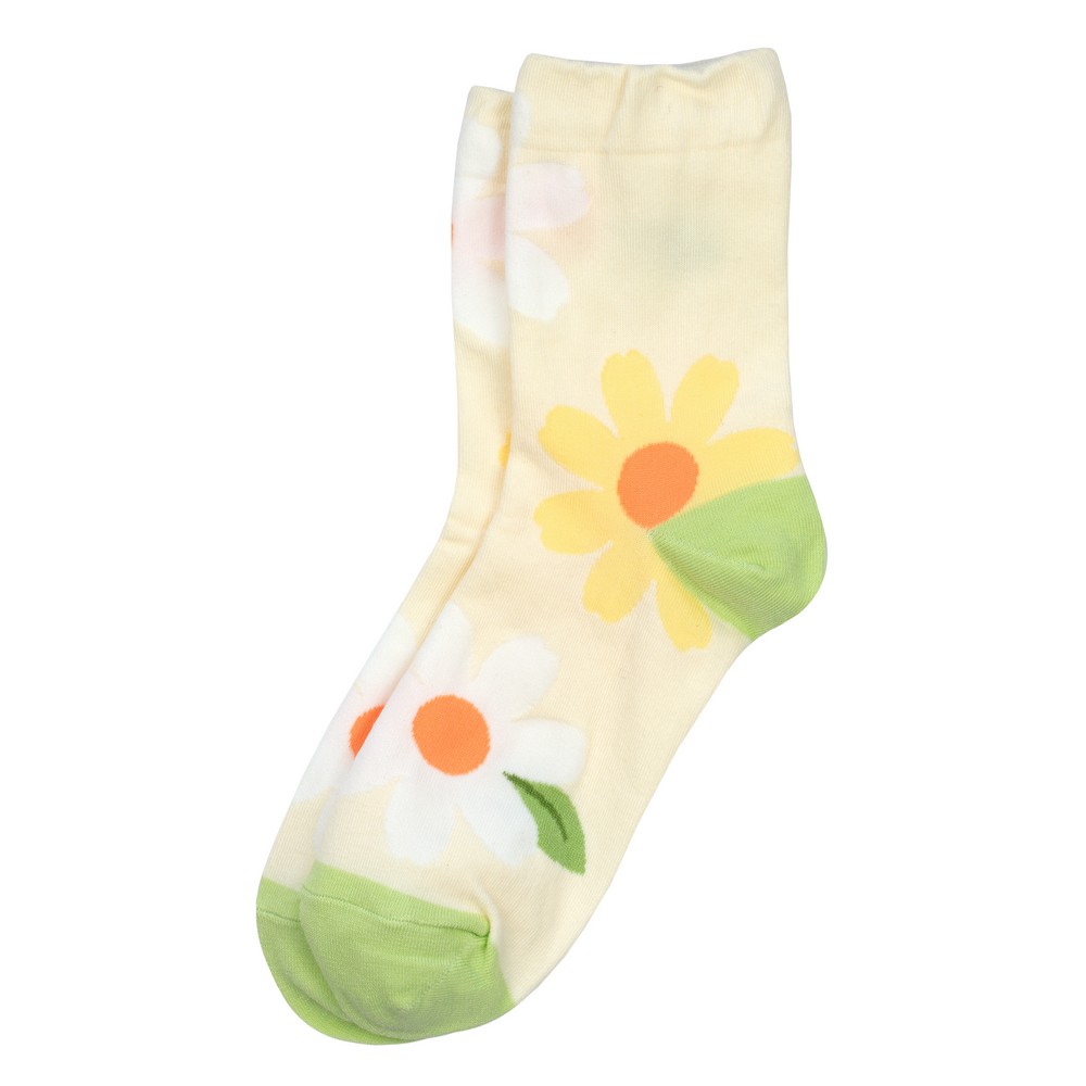 Socks cotton & spandex spring big bloom yellow