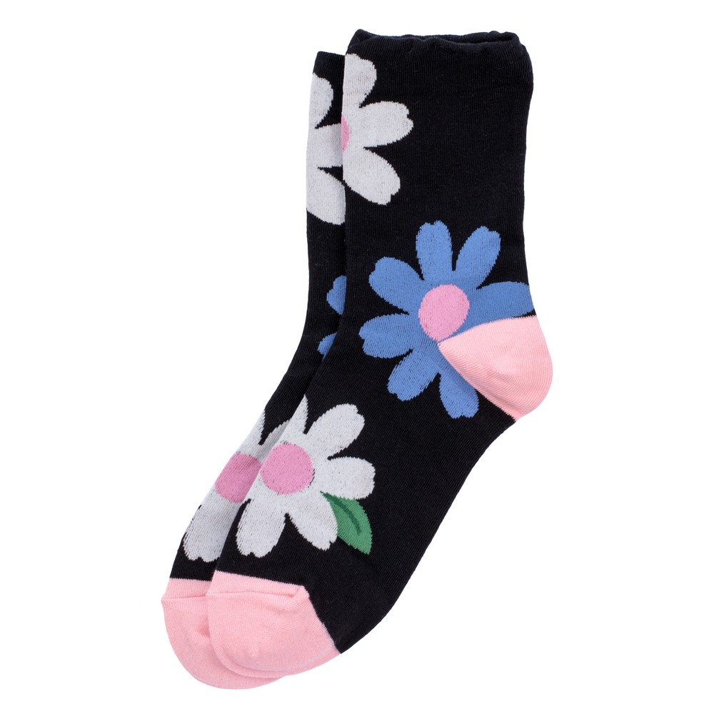 Socks cotton & spandex spring big bloom black