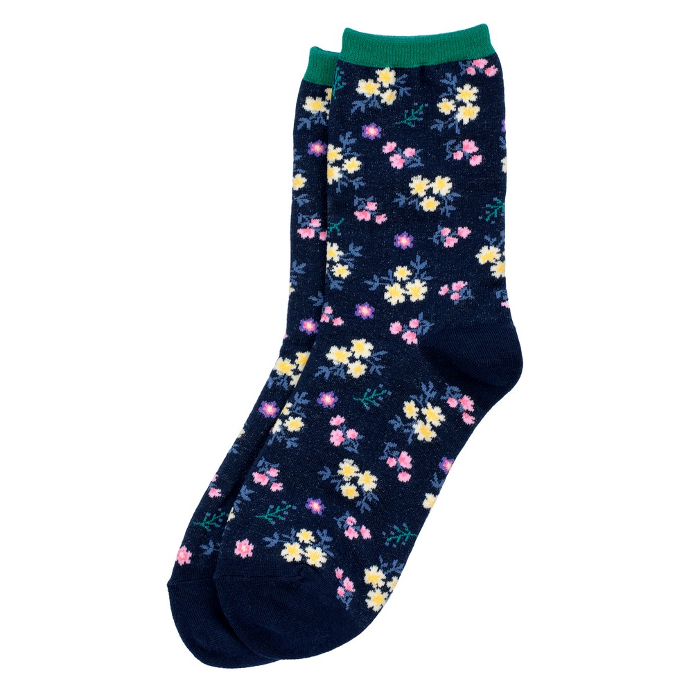 Socks cotton & spandex rural meadows navy blue