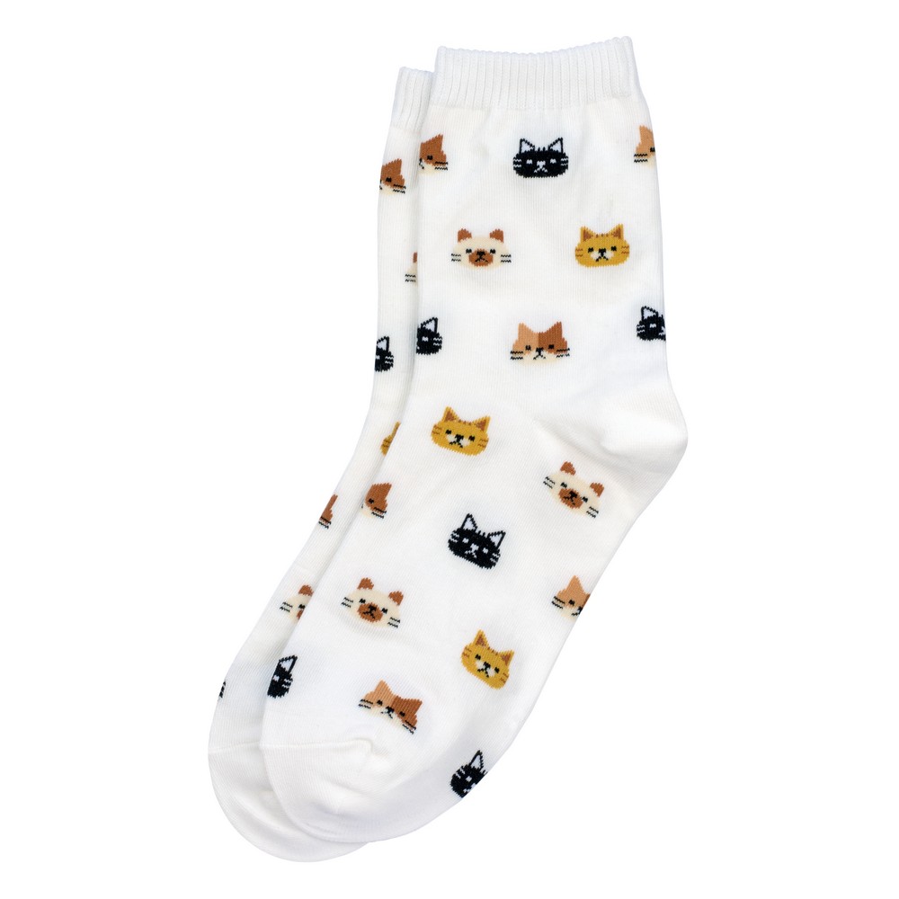 Socks cotton & spandex cat parade white