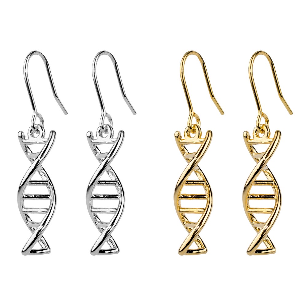 Drop earring DNA double helix silver & gold