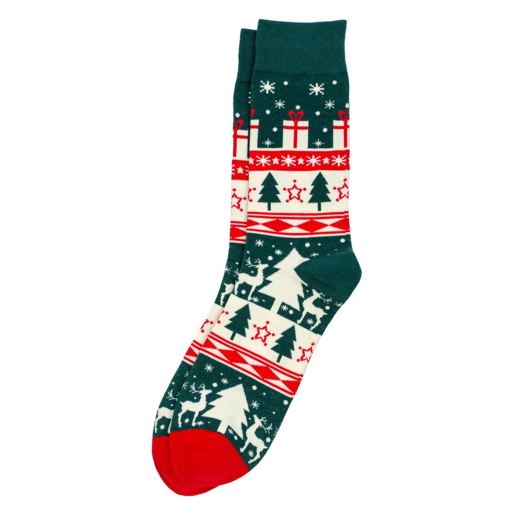 Socks cotton & spandex gents festive fairisle green & red
